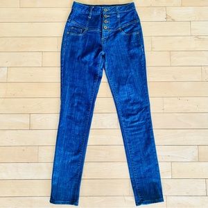 On-trend High Waist Corset Multi-Button Skinny Blue Jean | Vintage | Siz…